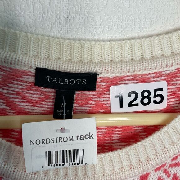 NEW Talbots Sweater size M Gray Coral‎ Fair Isle Lambs Wool Pullover Cozy Preppy - Picture 3 of 8